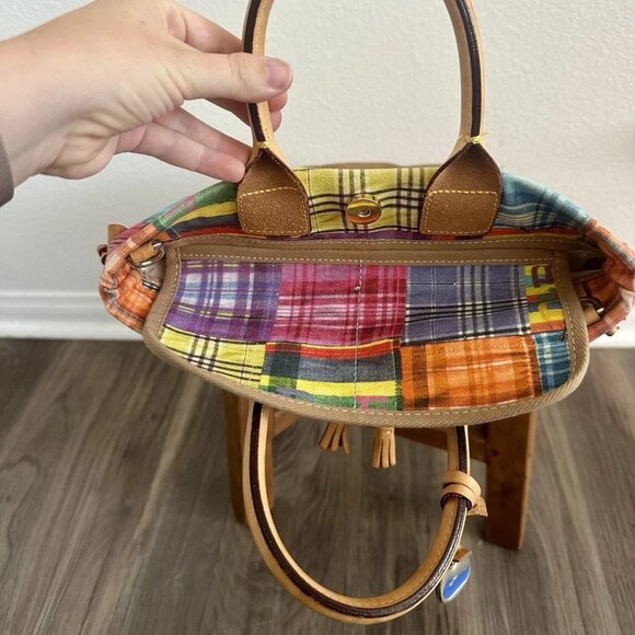 Dooney & Bourke Ants at Picnic Madras Plaid Canvas Leather Top Handle Bag Charm - Picture 14 of 14